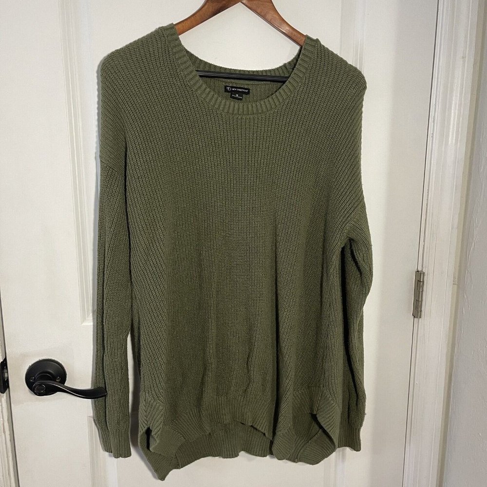 New Directions Women Green Pullover Knit Sweater M